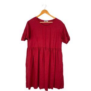 Linenfox Womens Red A-Line Babydoll Dress Size M